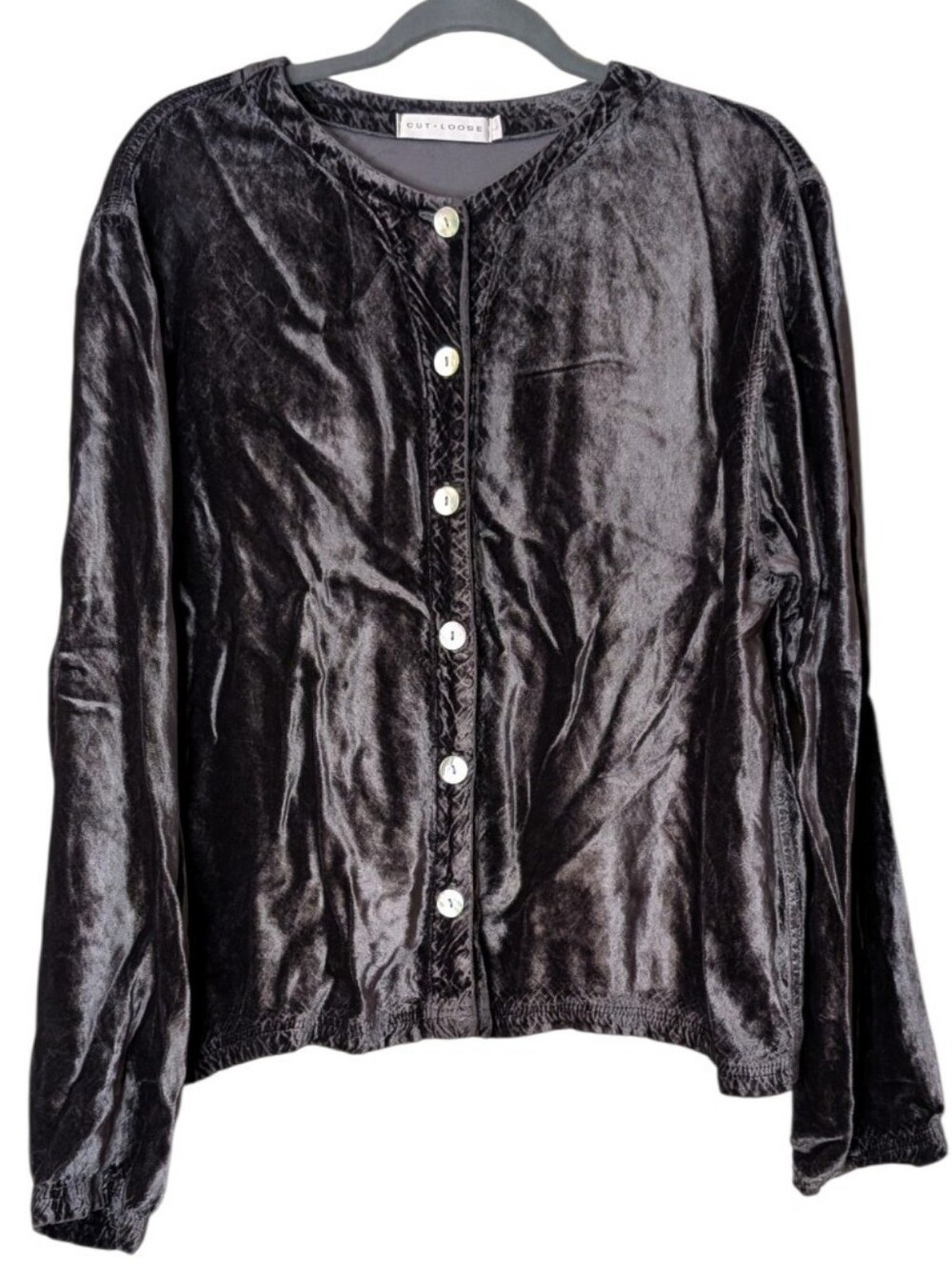 Cut Loose Velvet Button Front Shirt Jacket Charcoal Gray 67824T Lagenlook Large